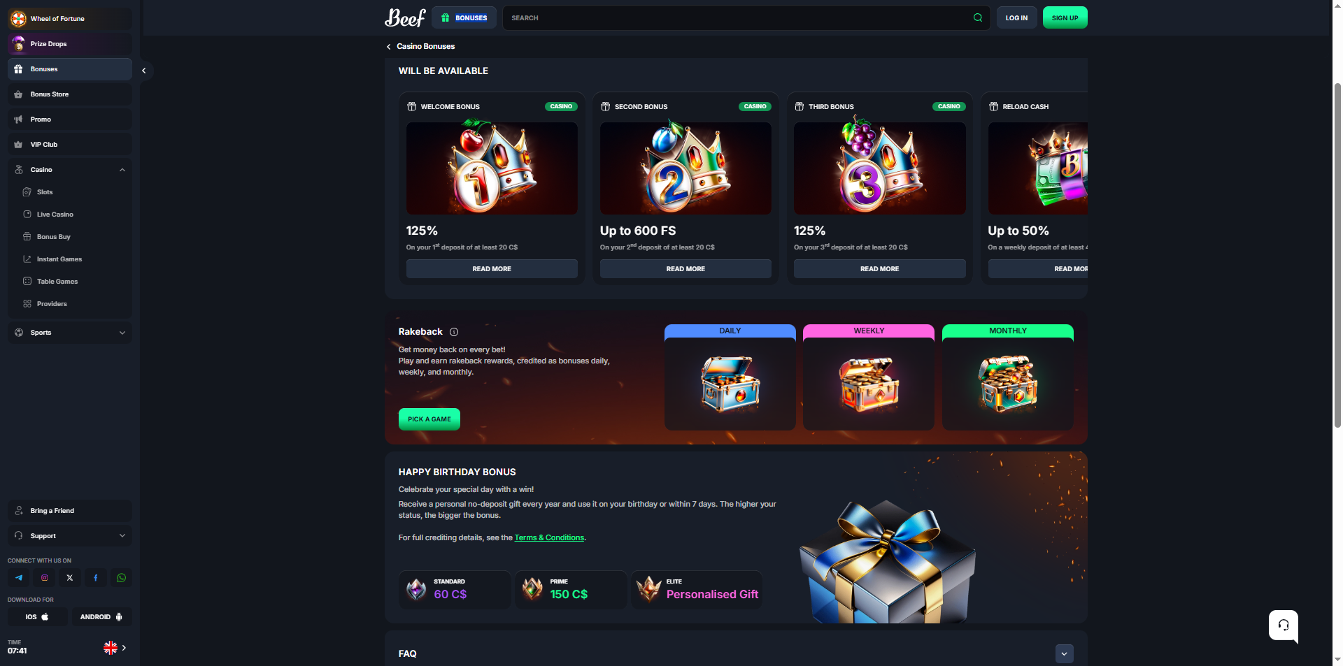 Beef Casino rakeback and reload bonuses