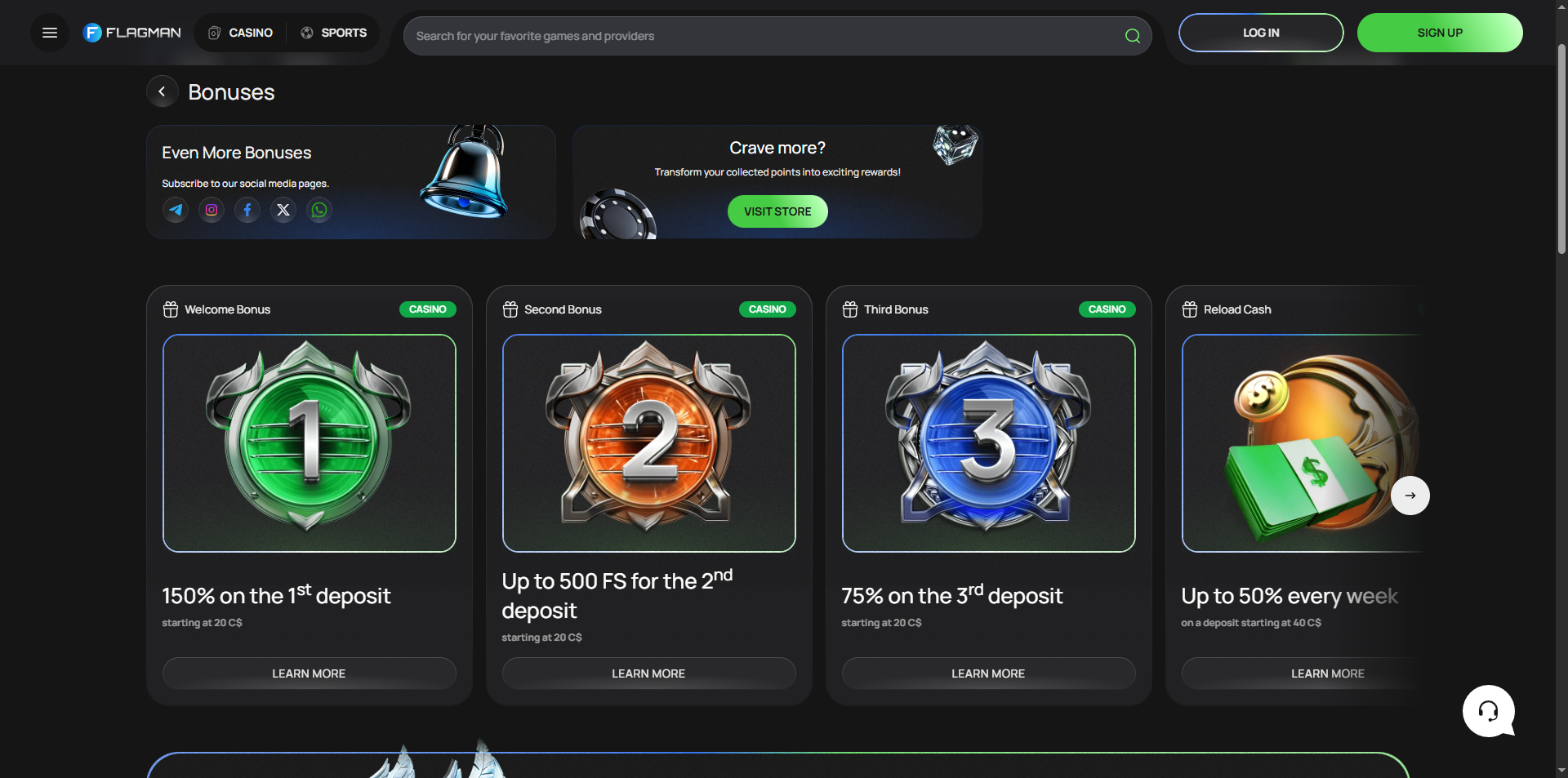 Flagman Casino bonuses and layout